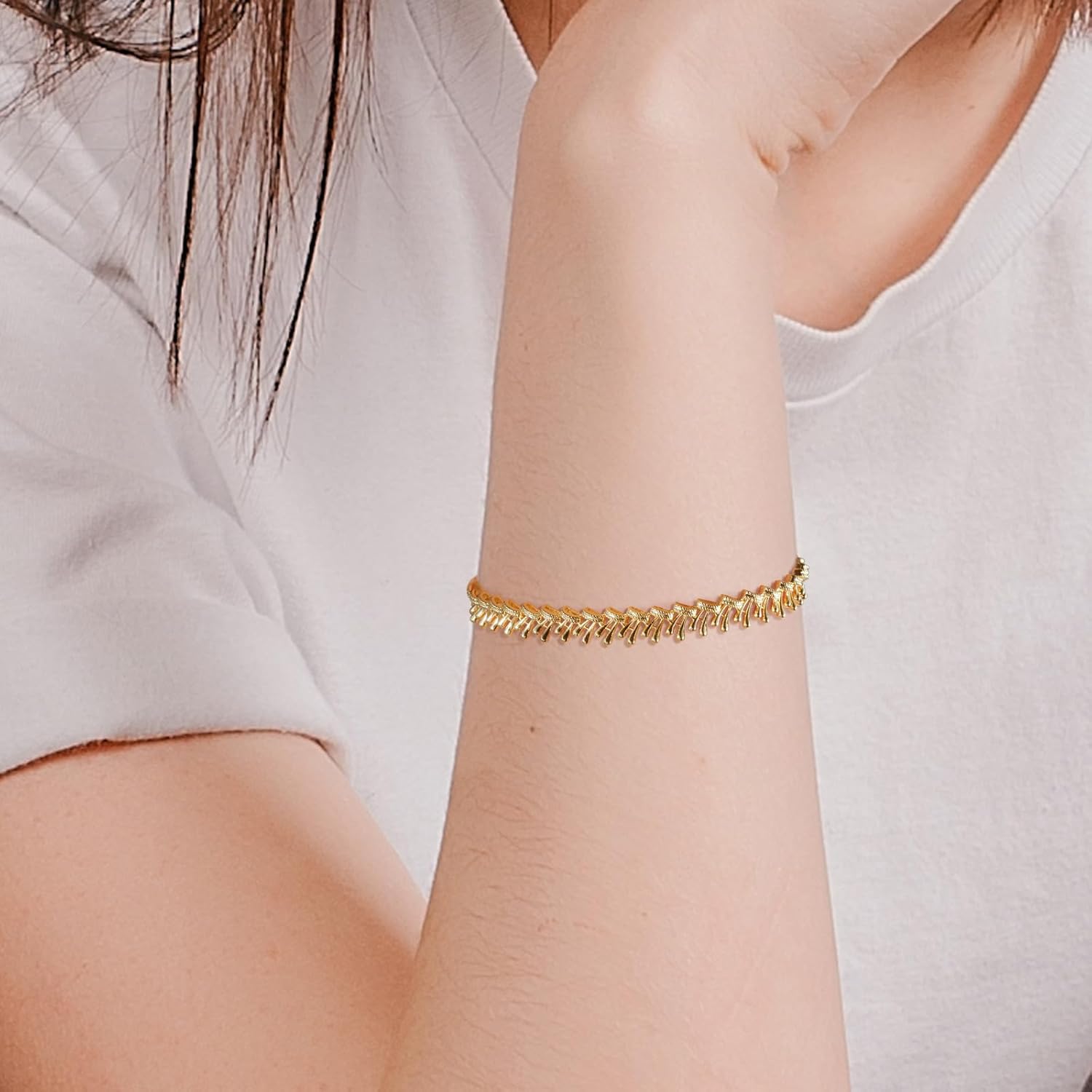 14K Gold Plated 6mm Width Link Chain Bracelet for Women Non Tarnish, Italian Style Bracelet - Image 3