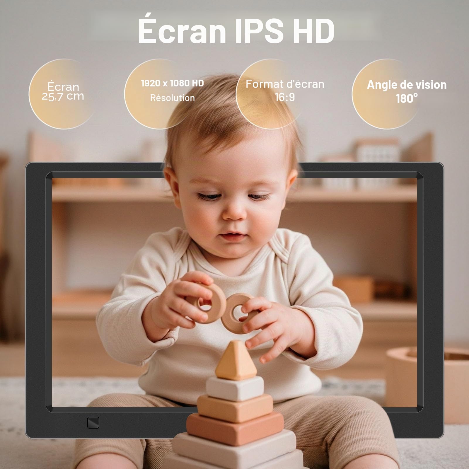 Cadre photo numérique électronique sans Wi-Fi, écran IPS de 10,1 ", avec clé USB de 32 Go et détecteur de mouvement, calendrier, minuterie, photo, vidéo, lecteur de musique, montage mural