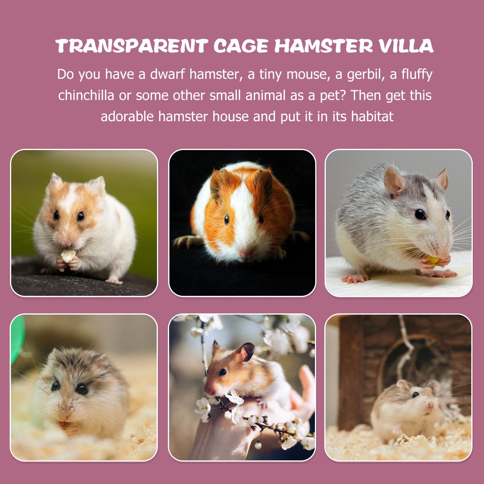 Hamstertransportbox Rosa, Tragbarer Kleintierkäfig aus Eisen und Kunststoff
