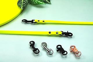 Hundeleine Gummi PVC Neon-Gelb 10mm x 1m Kurzleine Trainingsleine Welpenleine (Karabiner: Scherenhaken (Schwarz), ohne Schlaufe)