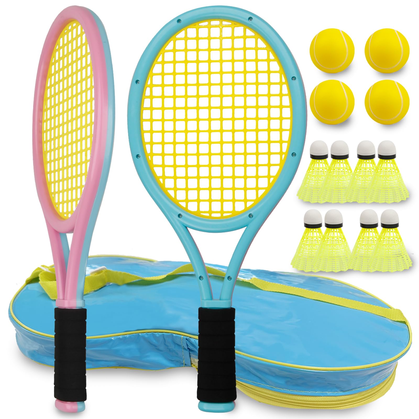 Federball Set Kinder Beinhaltet Zwei TennisschläGer Und Acht Weiche Softball, Geeignet FüR Kinder Ab 3 Jahren
