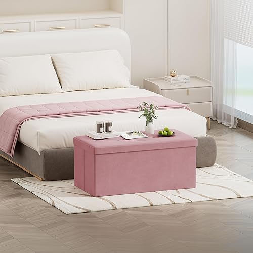 Miniatura 58 de BRIAN & DANY Banco otomano plegable de almacenamiento, otomana con almacenamiento, reposapiés, asiento para dormitorio, sala de estar, entrada,