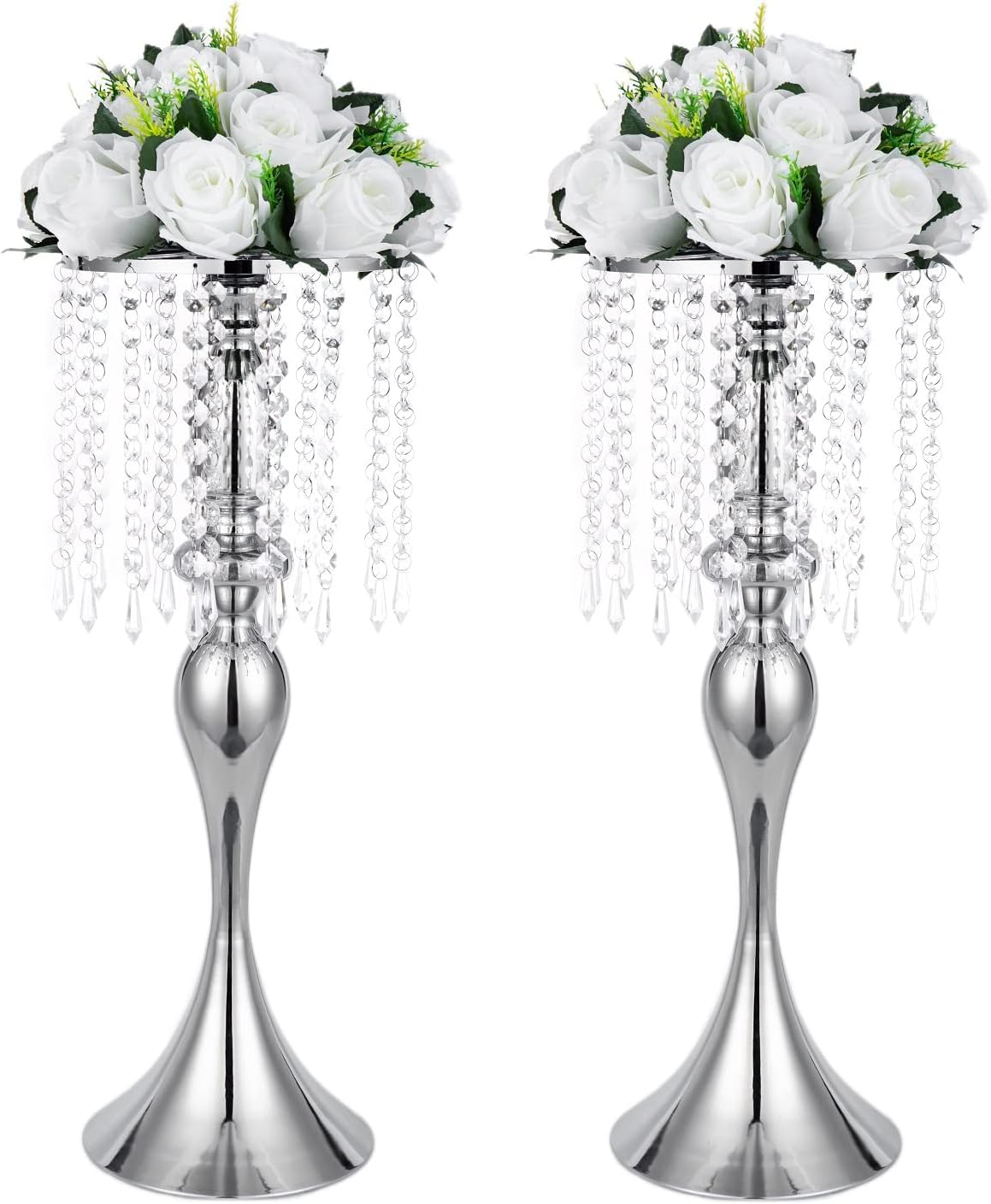 2 Pcs Wedding Flower Centerpiece Vases, 21.3 inches Acrylic Crystal Flower Wedding Stands, Metal Centerpiece Bulk Tall Vases for Home Décor Engagement Anniversary Party Table Pieces Decor