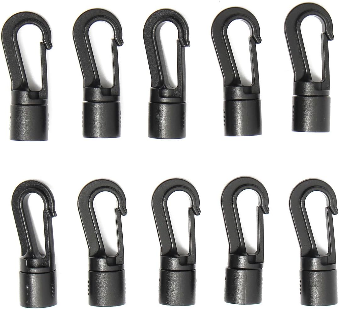 10pcs Shock Cord End Hooks for 8mm Bungee Cord Elastic Cord Black