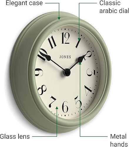 Miniatura 6 de JONES CLOCKS Frieze - Reloj de pared, pequeño y elegante, clásico, redondo, 9.1 in, verde salvia, bonito diseño, ideal para la cocina, sala de
