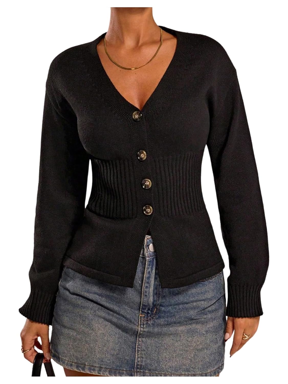 MakeMeChic Womens Long Sleeve Cardigan Button Down V Neck Old Money Sweater