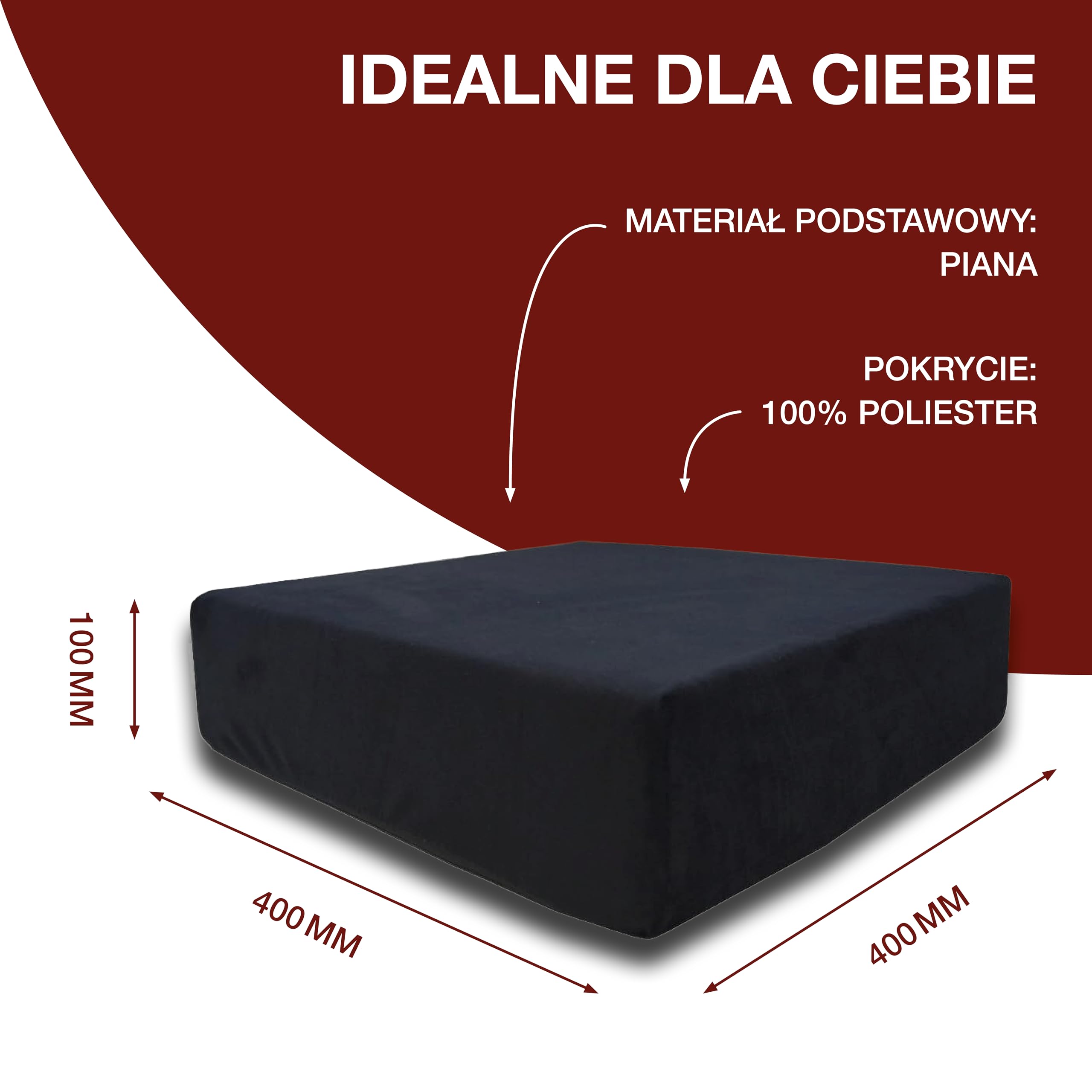 PrimoLiving Ortopedyczna poduszka do siedzenia z pianki zapamiętującej kształt - siedzisko podwyższające 10 cm - pomoc w wstawaniu 40x40x10 cm - stała poduszka siedziska