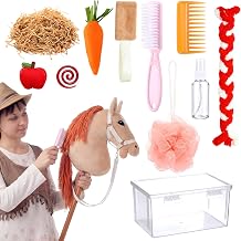 11 Pcs Hobby Horse Care Kit Kids Grooming & Accessories Kit Simulated Horse Brush Mane Sprayer Leash Simulated Apple Carrot Mint Hay Net - Kids DIY Gift Hobby Horses Not Included