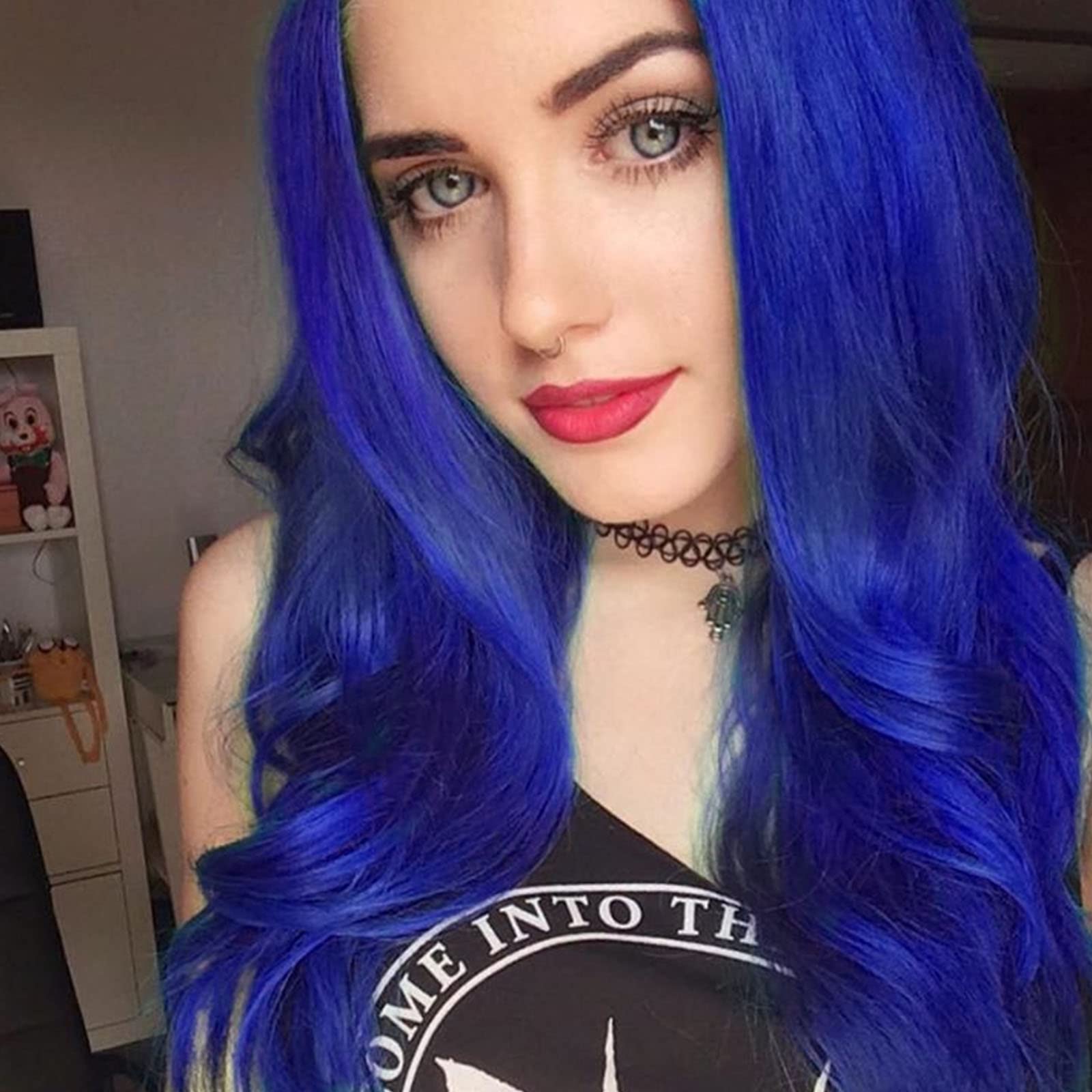 Navy Blue Wig Long Wavy Dark Blue Lace Front Synthetic Lace Wig Jewelry  Blue Realistic Natural Hairline Glueless Heat Resistant Fiber Coaplay  Costume