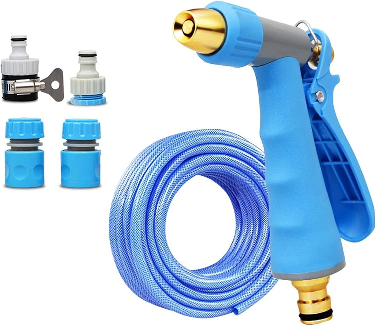 Garden Hose Nozzle Spray Guns Rotating Adjustable Garden Spray Watering Guns Slip Resistant Labor-Saving For Plants Watering Cleaning Showering Pets Watering Gun (Color : 5m suit)