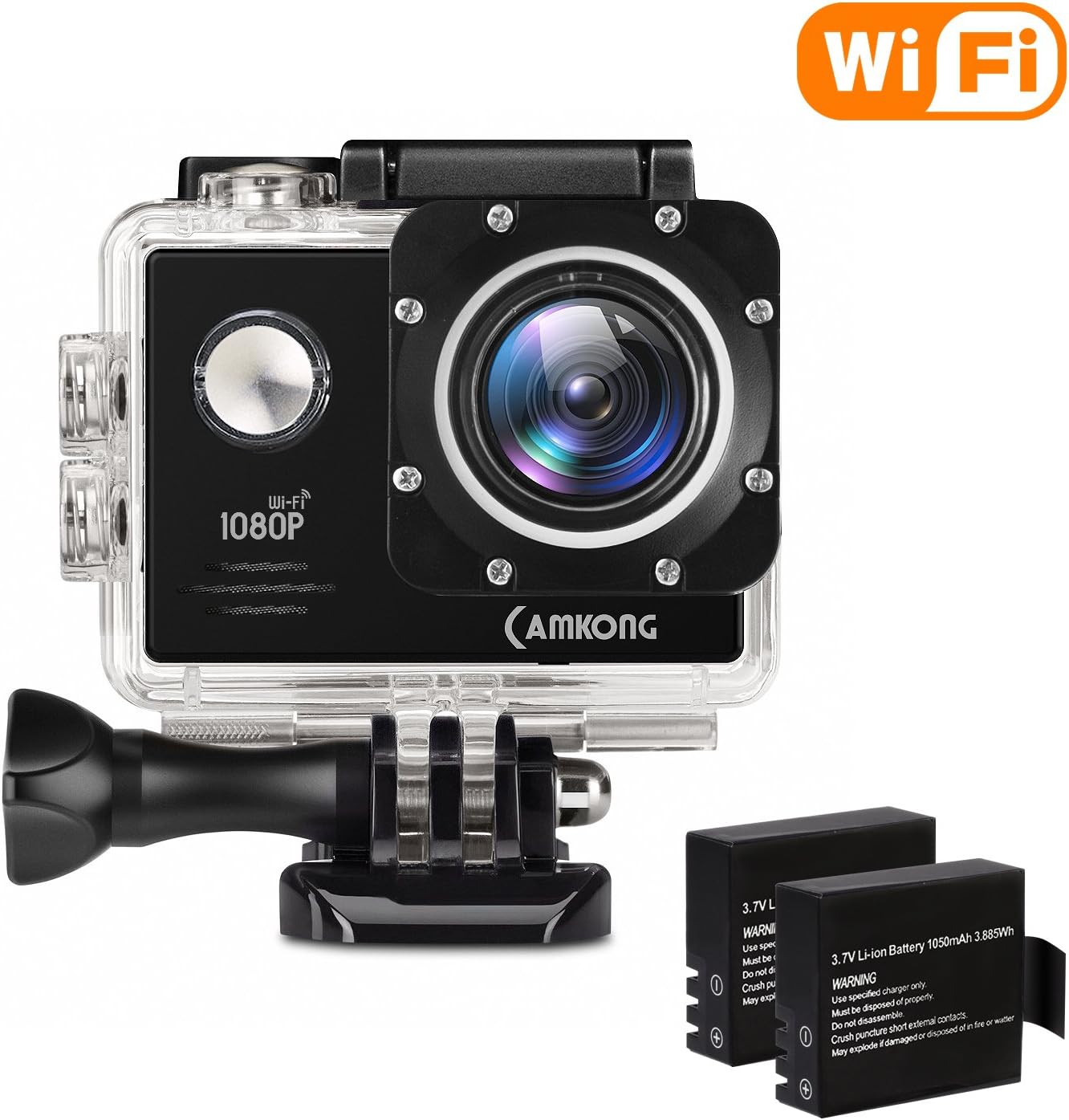 Action Camera, CAMKONG Underwater Camera Wi-Fi Waterproof Sports Action Cam 14MP Full HD Helmet Camera with Dual 1050mAh Batteries and Mounting Accessories Kits for Bike Motorcycle Surfing Diving Swimming Skiing etc