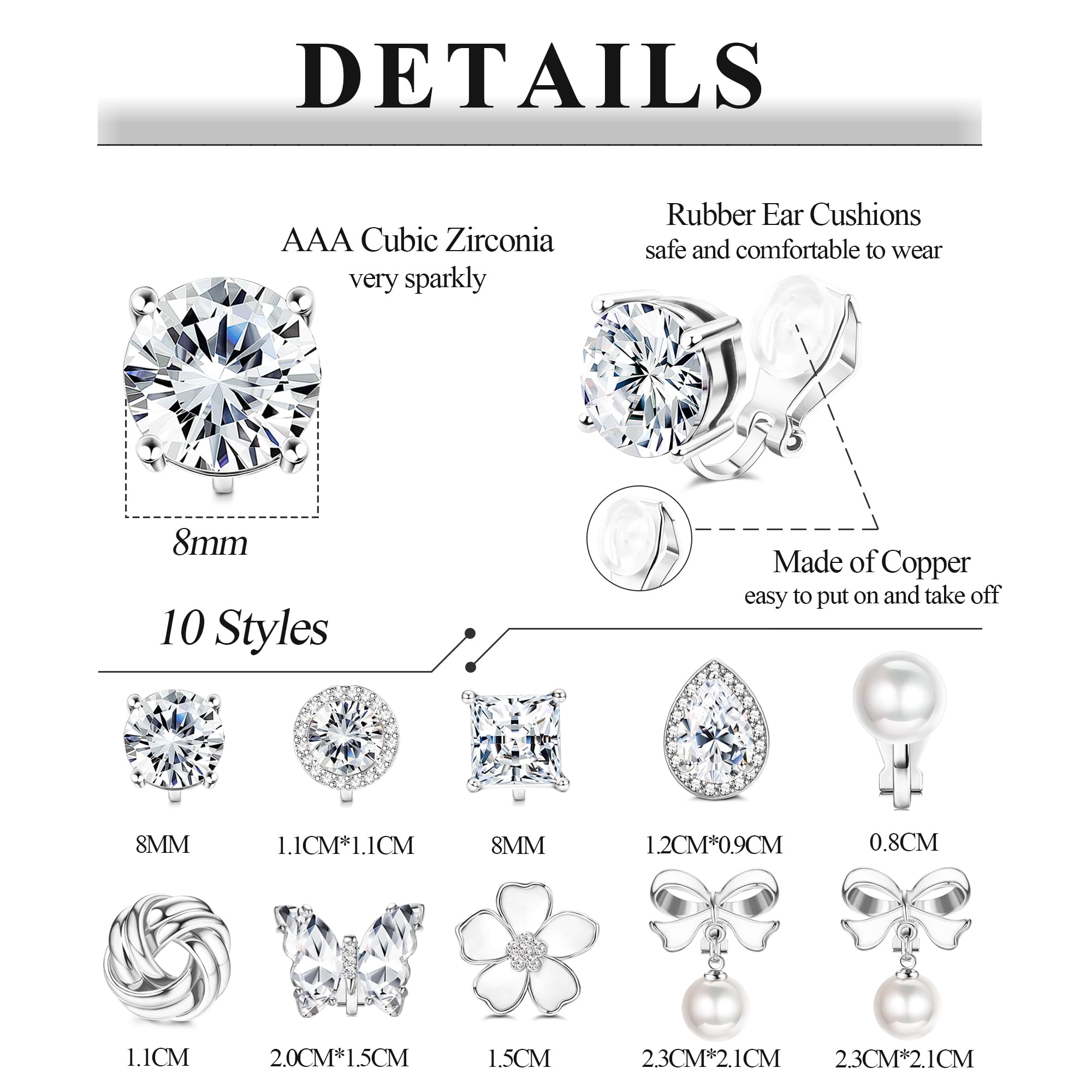 9 Paia Orecchini a Clip per Donne Ragazze Orecchini in Oro Argento Non Forati con Zirconi Cubici Disegni di Perle e Fiori Orecchini a Clip da Donna