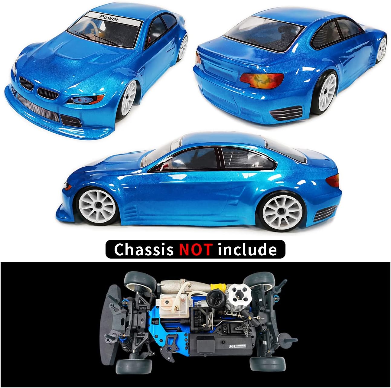 1/10 Scale E92 Style RC LEXAN Body Shell Replacement for Drift Racing Touring On-Road Car Width 200mm with Decal Sheet(Blue)