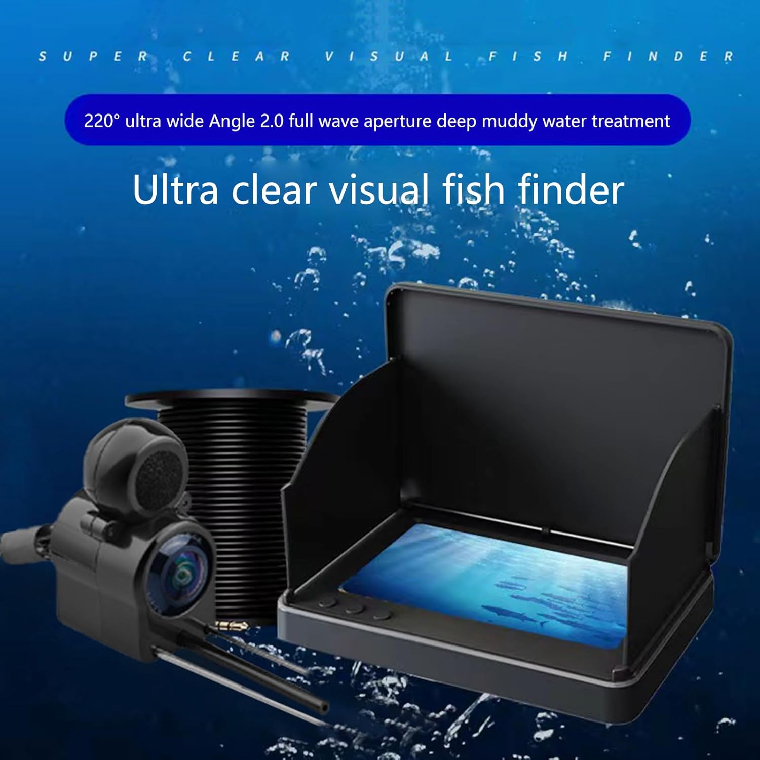 Fishing Monitor Device with 22 LEDs 220° Viewing Angled IP68 Underwater Camera 16H Batteries Life for Pond Lake Fishing Adjustable Brightness Fishing Camera Display