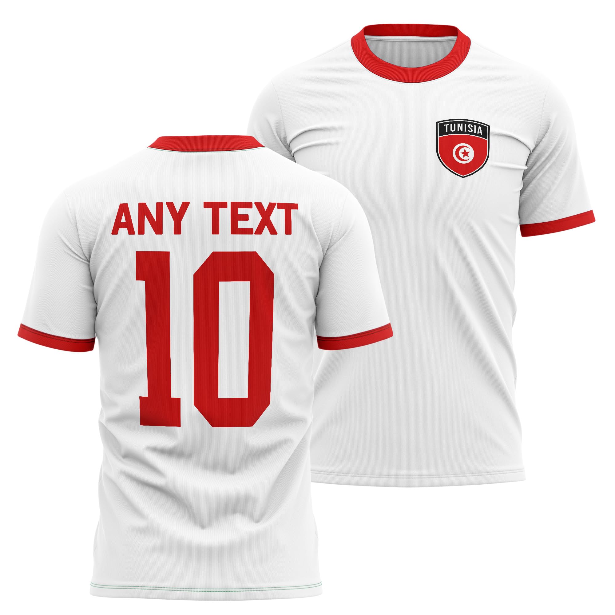 Tunisia Mens Ringer T Shirt - Tunisian Badge Custom Name Number Tee - Football Supporter Fan Top, L, White/Red โ image 1