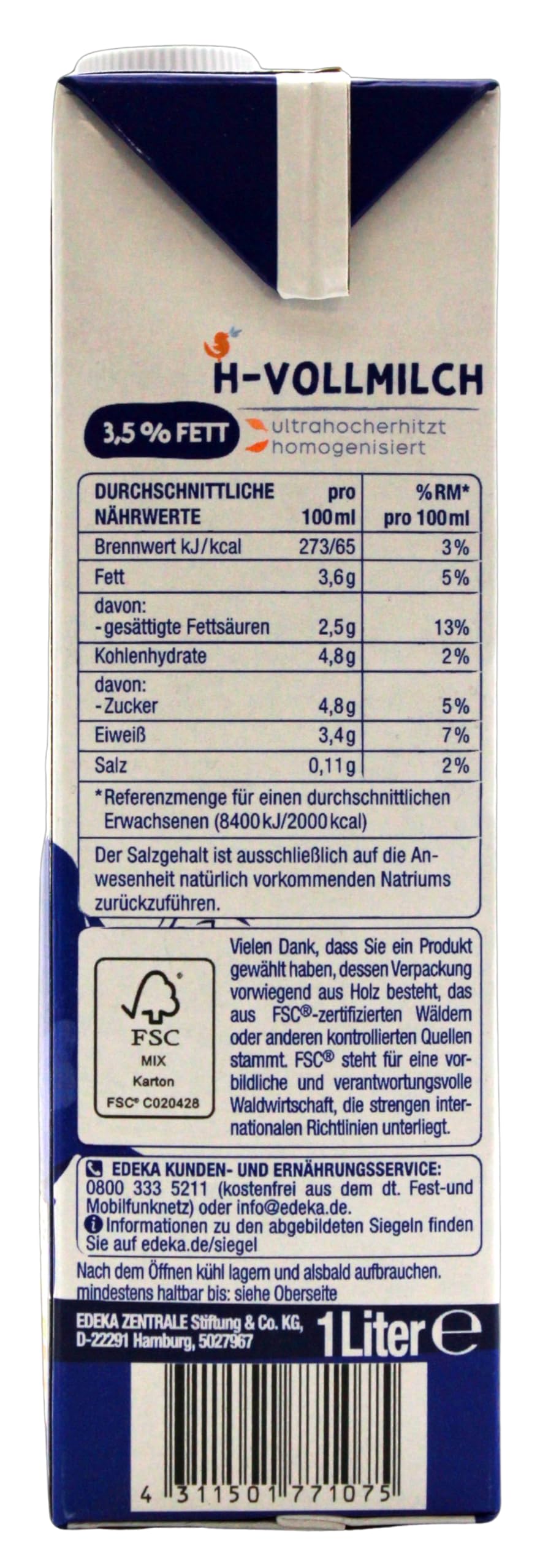 Gut & Günstig H-Vollmilch 3,5% Fett, 12er Pack (12 x 1 l)