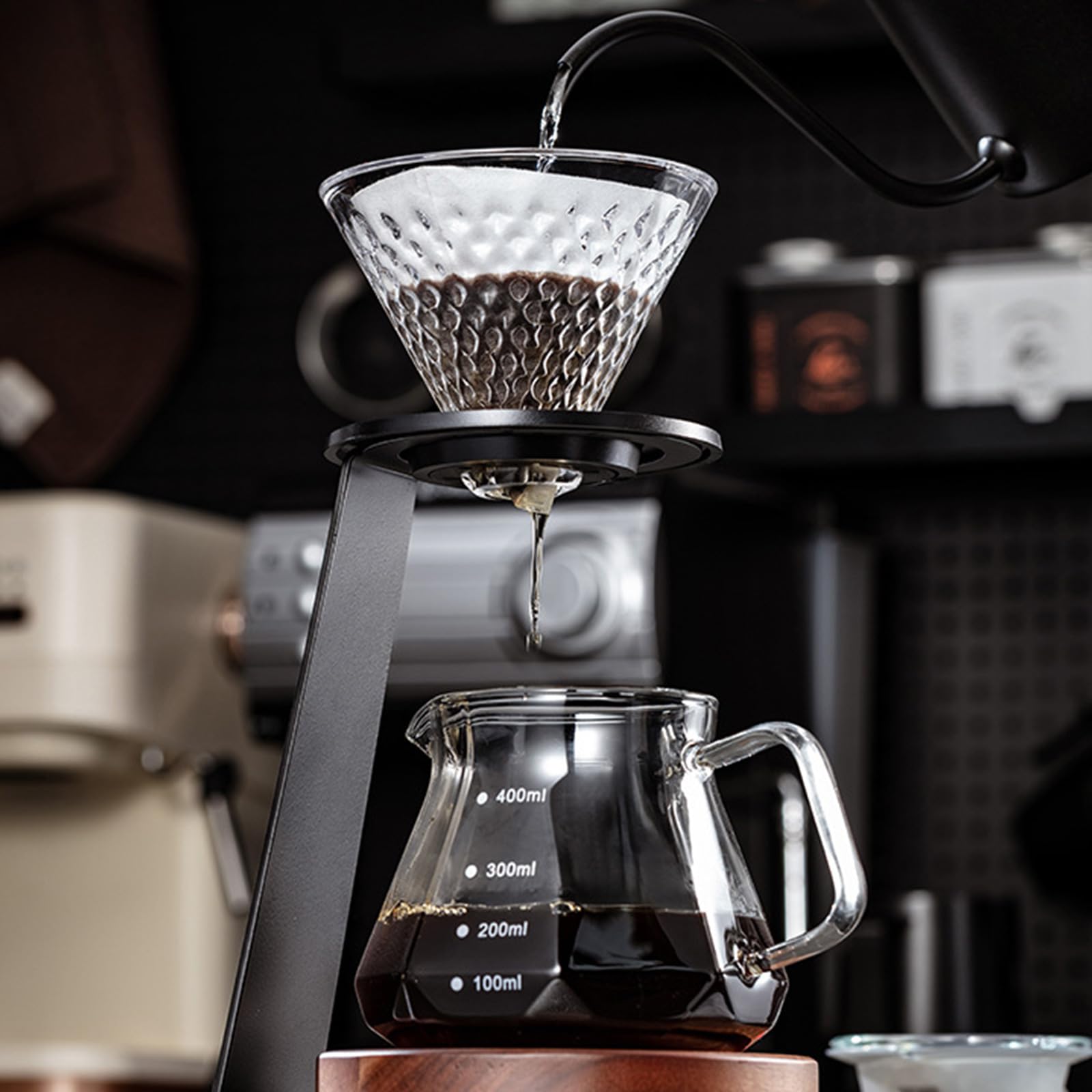 Generisch Filterkegelständer, komplett mit Glasserver, Kaffeemaschine mit Ständer und Klarglaskannen, ästhetisches Kaffeezubehör Set