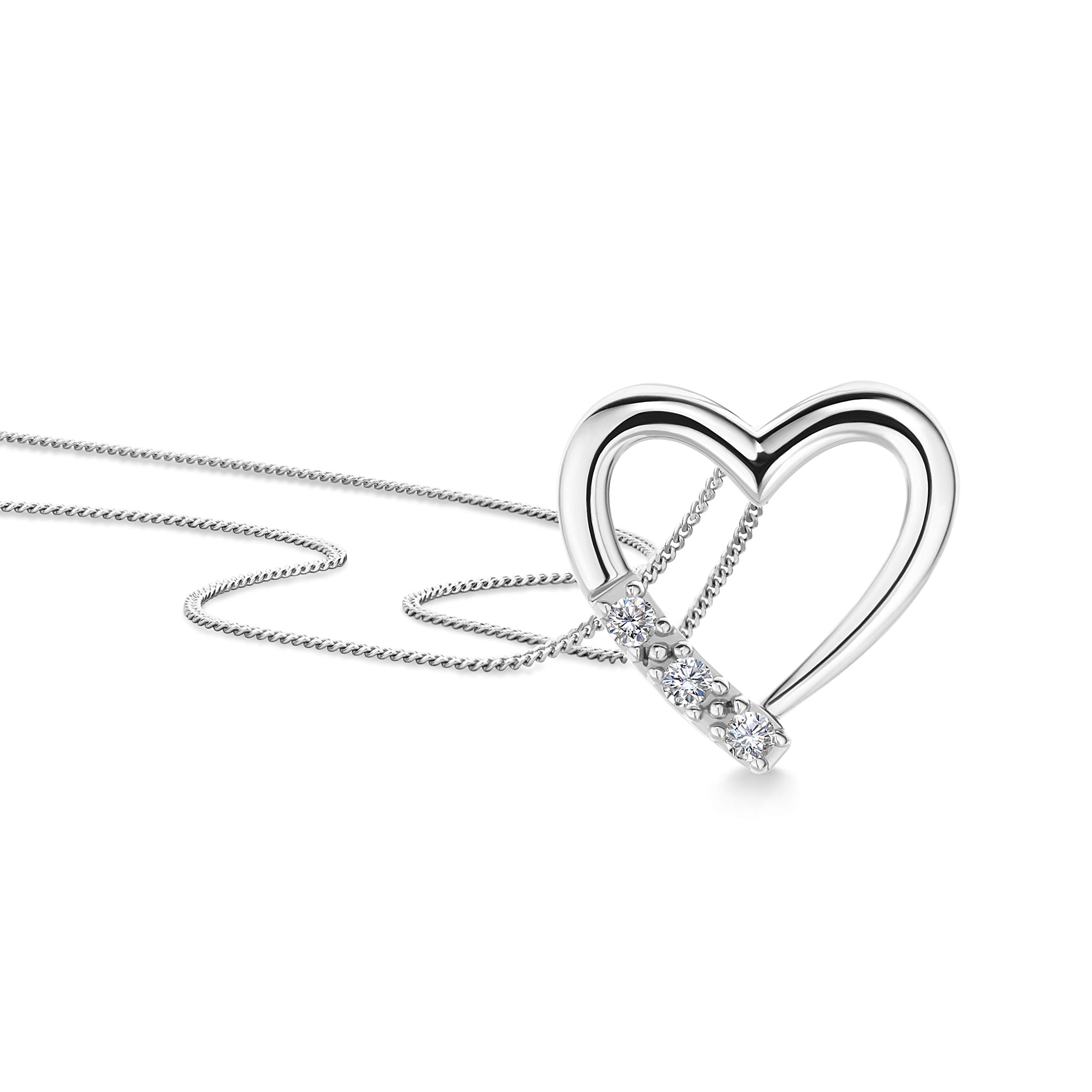 OROVI Damen Diamant Kette Weißgold, Halskette mit Herz-Anhänger 14 Karat (585) Gold und Diamanten Brillanten 0.08 Ct, 45 cm lang