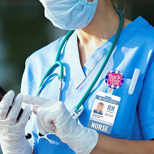Miniatura 5 de Carrete de insignia de Back & Body Hurts, divertidos carretes de insignias retráctiles, clip retráctil, soportes retráctiles para enfermeras,