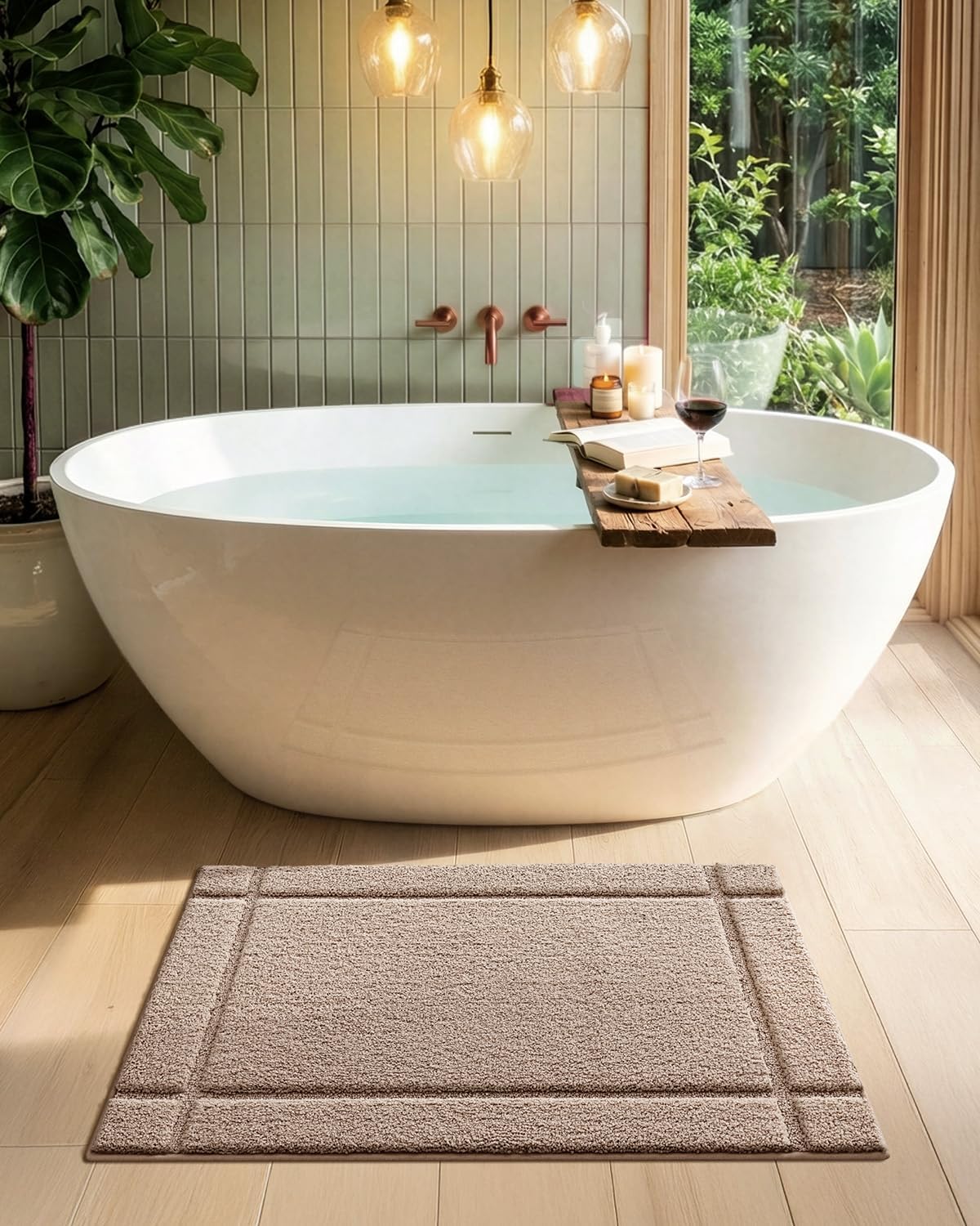 Color&Geometry Ultra Soft Bathroom Rug Non Slip with Rubber Backing, Absorbent Washable Bath Mat, Quick Dry, Premium Microfiber Plush Mat for Bathtub and Shower Floor,Dark Beige,20"x32"