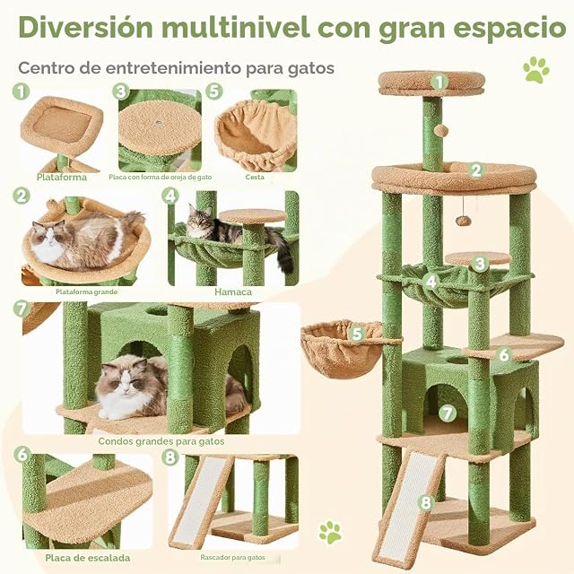 Foto 6 de 8 de Taoqimiao Árboles Rascadores para Gatos Grandes 183 cm, Plataformas Amplias