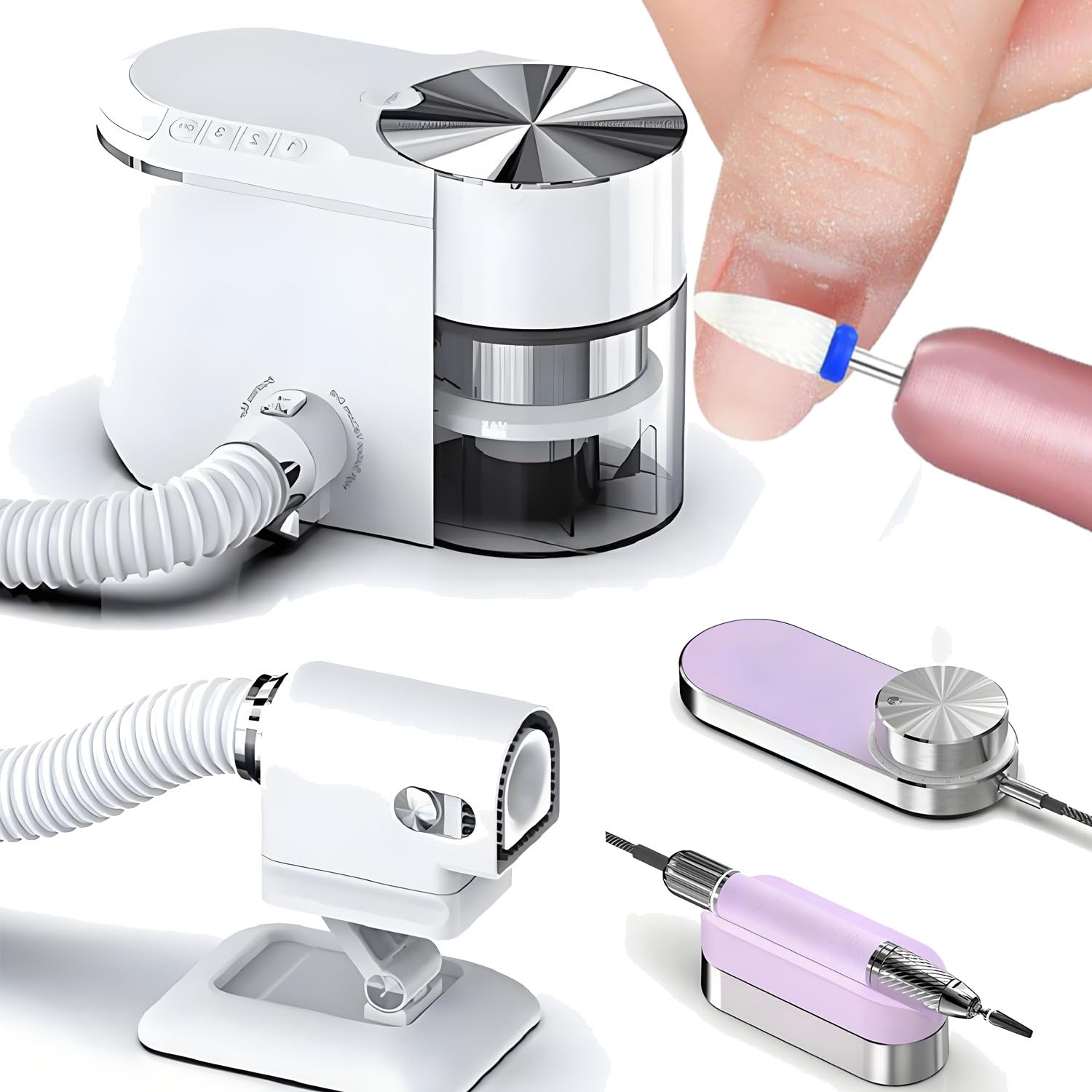 Trapano per Unghie Multifunzione con aspiratore di Polvere per Unghie, Kit Lima per Unghie 2 in 1, lucidatrice per Unghie/aspirapolvere, Potente aspirazione (A)