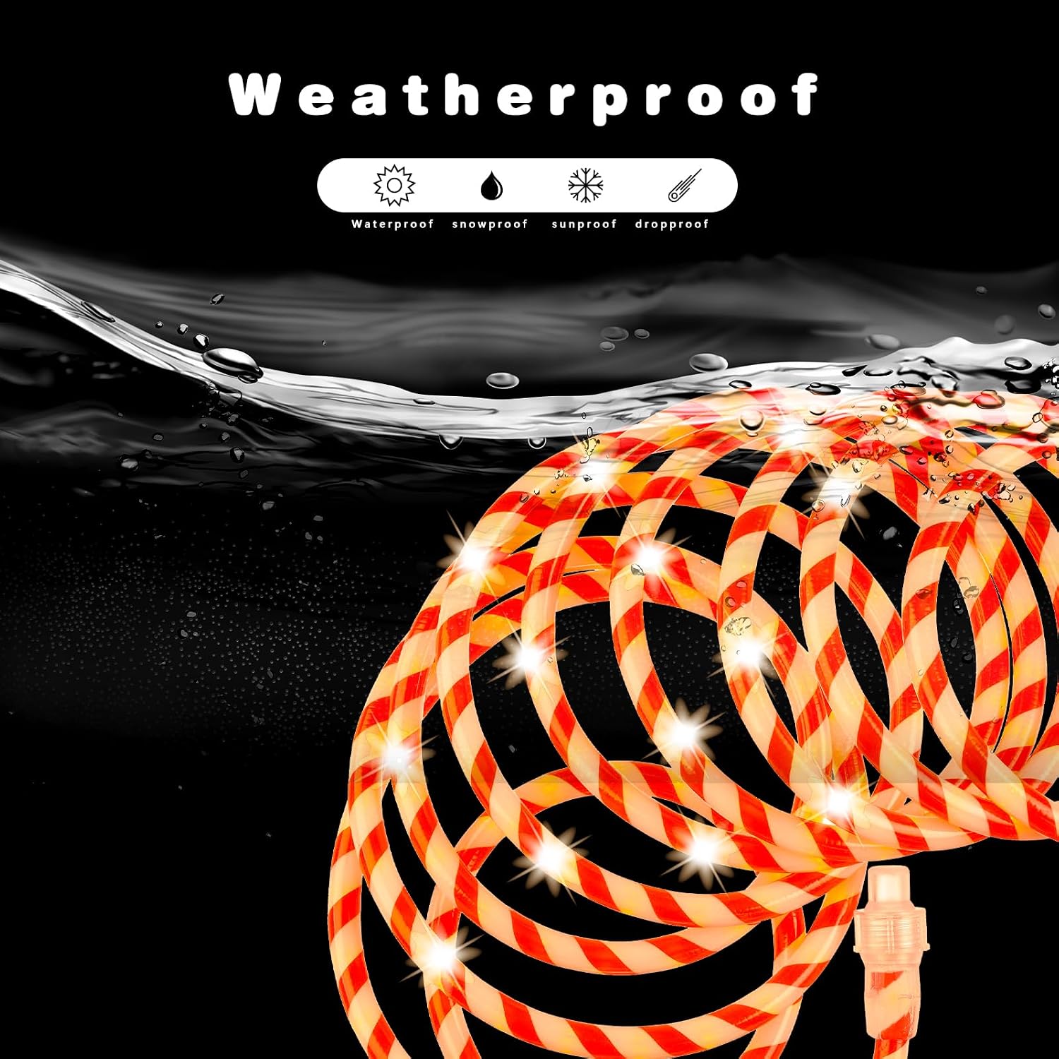 Afirst Christmas Candy Cane Rope Lights - 30FT LED Fairy Lights IP65 Waterproof Connectable Tube Lights for Outdoor Patio Garden Christmas Tree Holiday Decoration