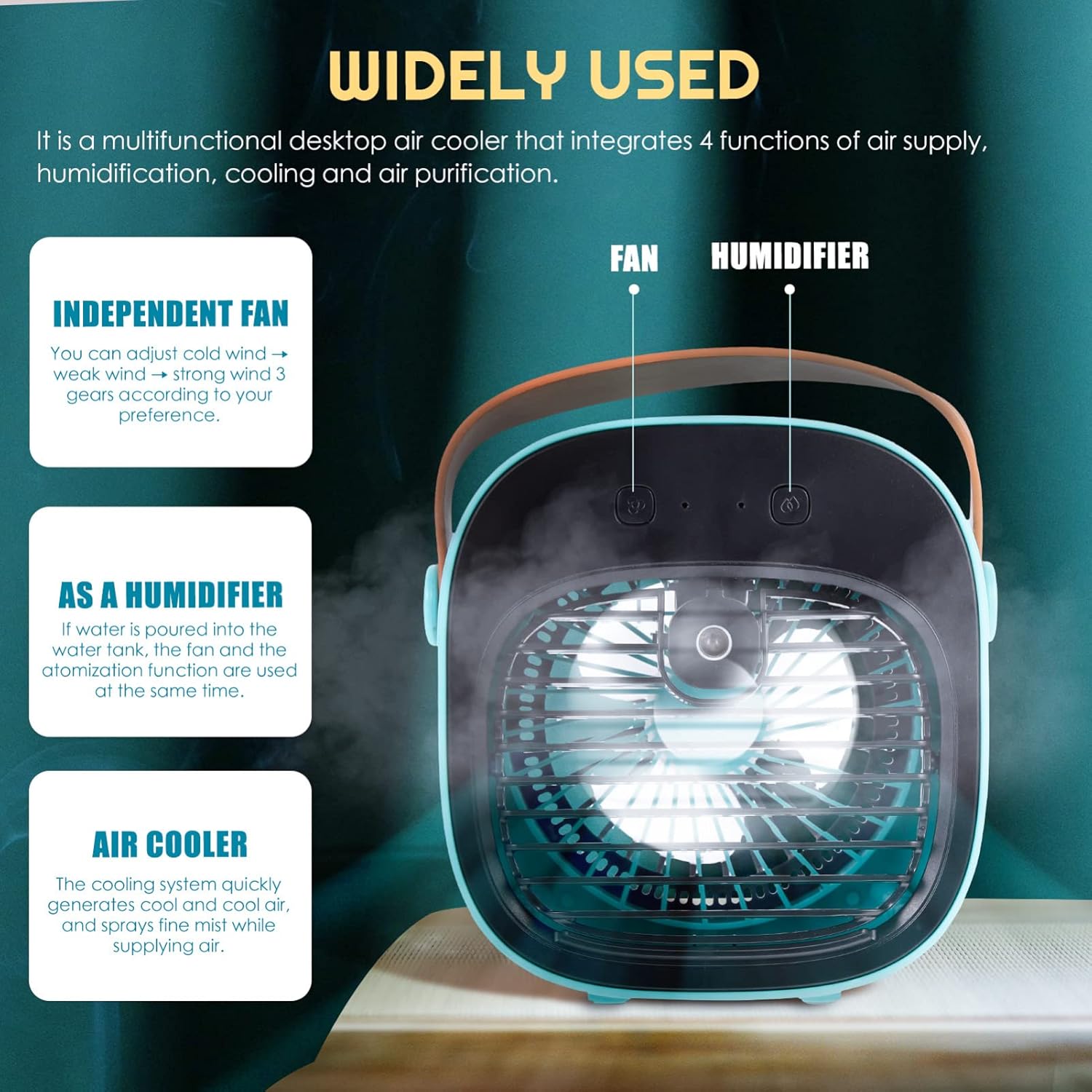 NUOBESTY 1set Usb Desk Fan Compact Lightweight Table Cooling Fan for Home Office Low Noise Air Circulator Portable Design Spray Mist Function