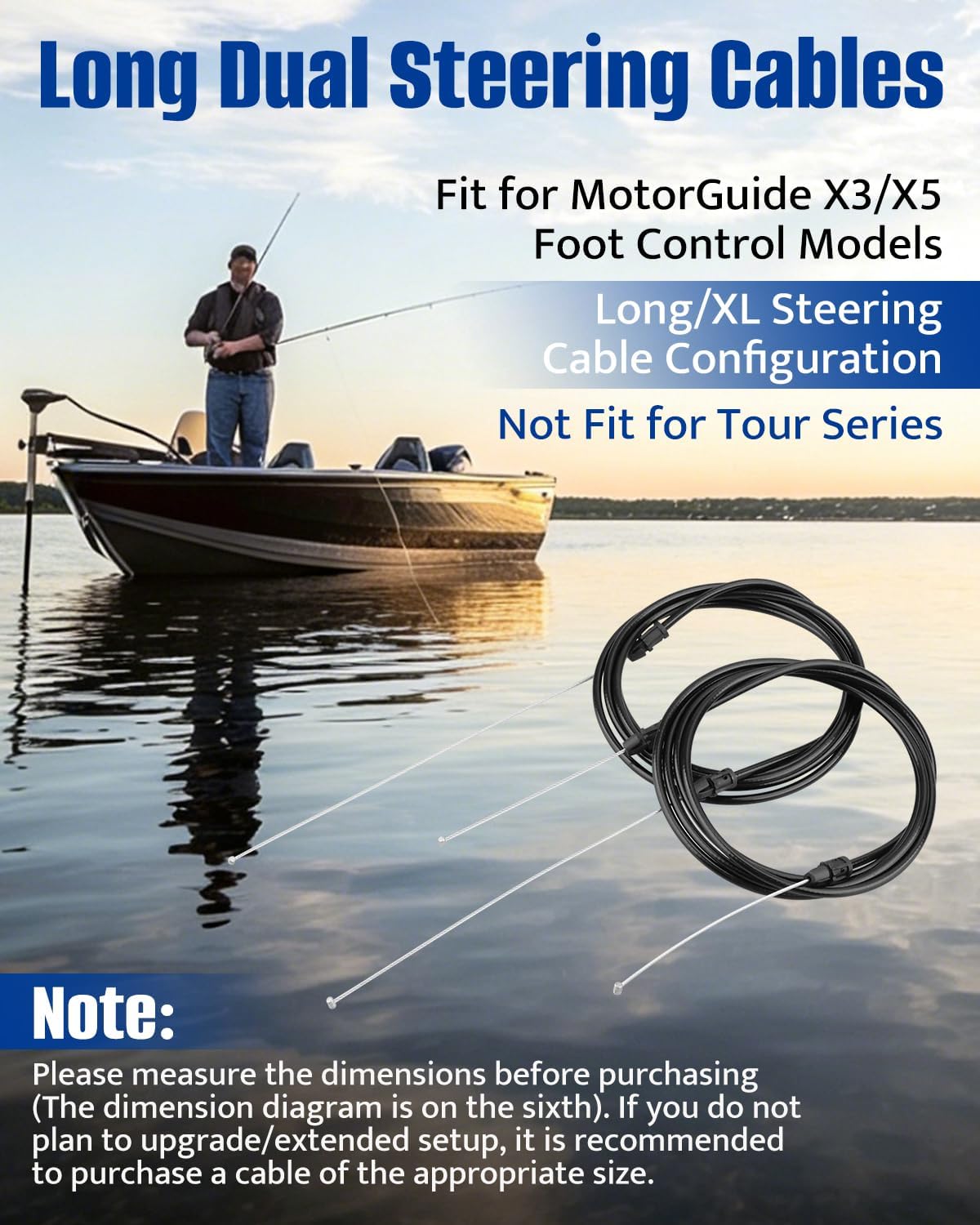 ANODZU Long Length Steering Cable Pair Fit for MotorGuide X3 X5 Foot Control Trolling Motors, Replaces 8M0122084
