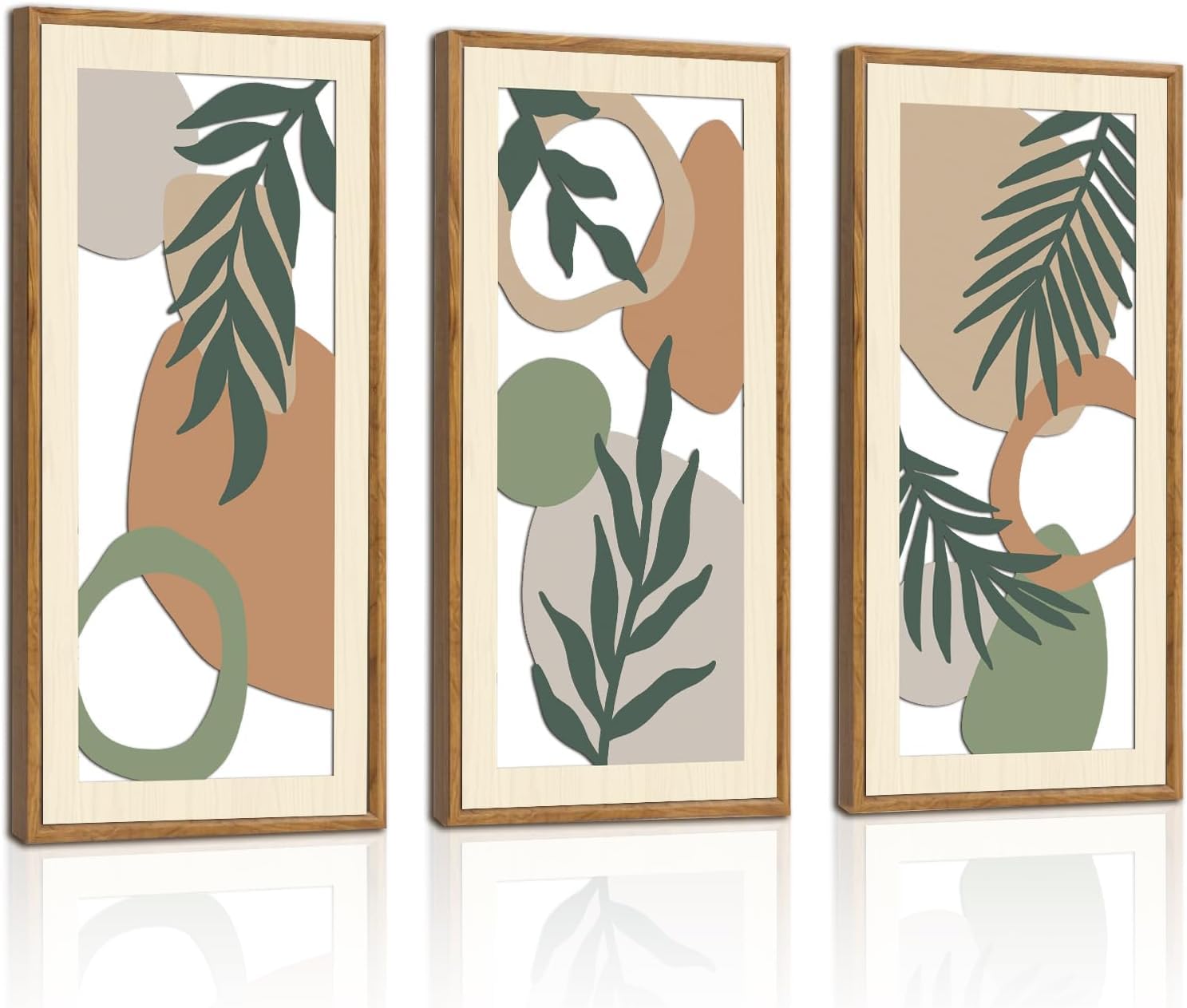 HPNIUB 3PCS Geometric Sage Green Wall Art Neutral Botanical Decor 20x40cm — image 1