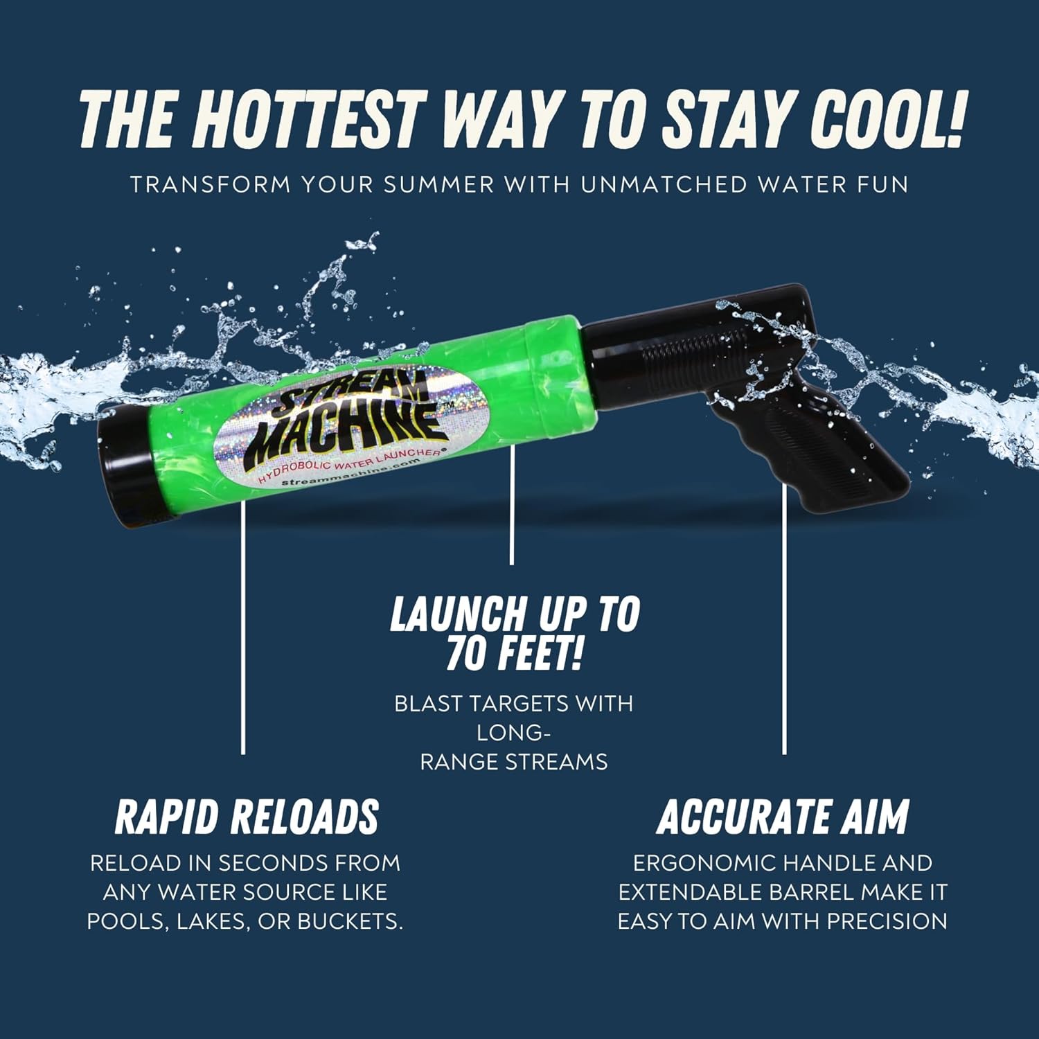 Stream Machine TL-600 Water Blaster – 17” Medium-Range Pump Action Water Gun – Shoots Up to 70ft – Durable Outdoor Pool, Beach & Lake Toy – Ages 8+ – Colors May Vary – Bonus Switch Game Included image 4 of 9 B0FCJ2DQXP