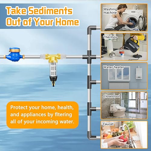Miniatura 8 de Boltigen Filtros de sedimentos giratorios de 50100 micrones, filtro de sedimentos reutilizables para toda la casa para agua de pozo, MNPT de 1