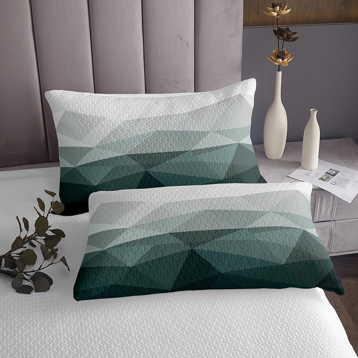 Erosebridal Abstract Geometric Quilt Set Twin Size for Kids Teens Adults,Ombre Green Triangle Coverlet Set,Minimalist Aesthetic Bedspread Set,Contemporary Bed Cover Bedroom Decor