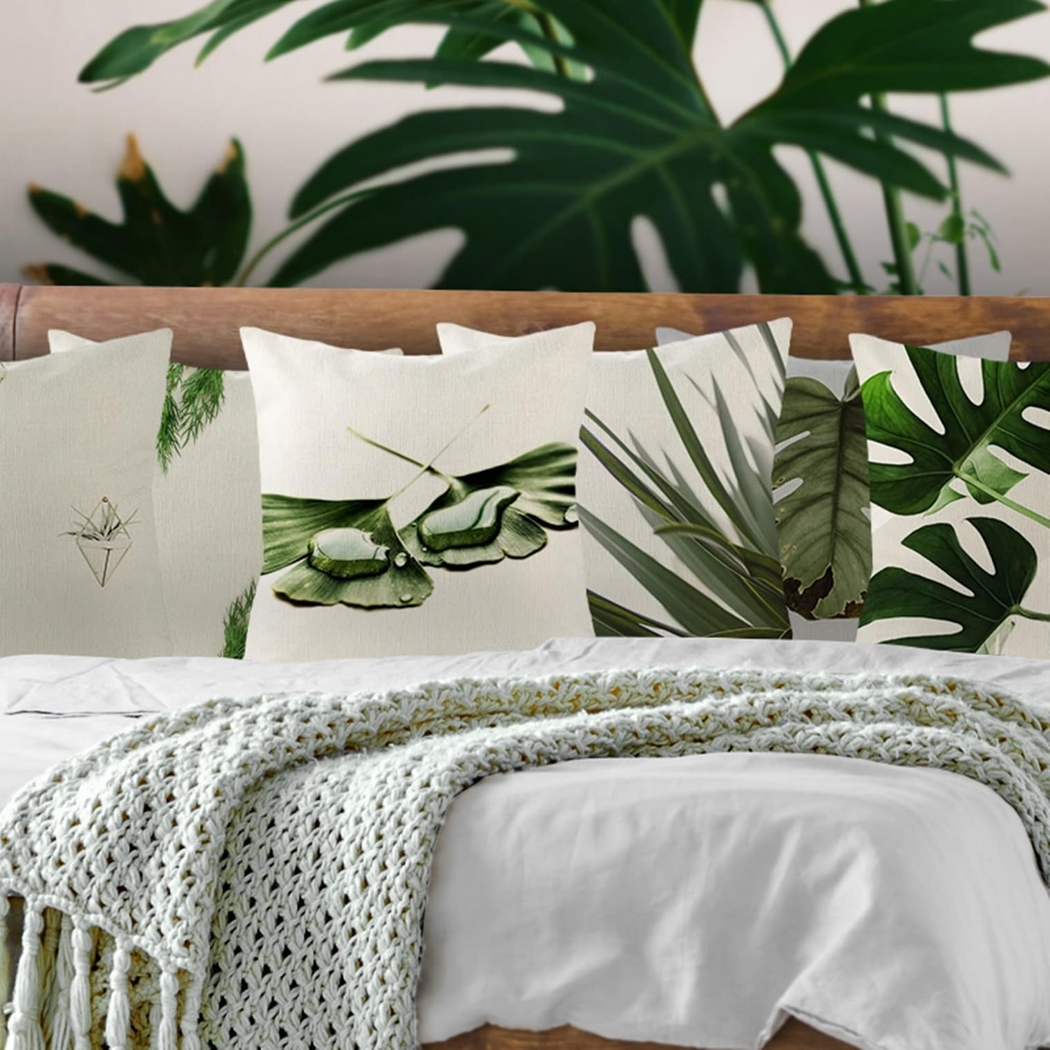 CEVAN Lino Federe Cuscini Letto Singolo Federe Cuscino Grande cce Fodere per Cuscini Divano Federe Cuscino Inter Verde Tessuto Stampato per Decorazioni Murali 45x45cm,6Pcs