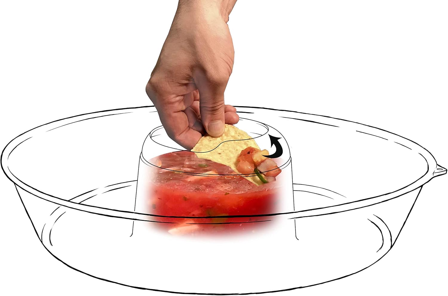  | Jokari Less Mess Drip Free Chips and Dip 14 Inch Serving Bowl. Rimmed Platter to Scrape Extra Dip, Sauce, Queso, Salsa Guac or Dressing Off Chips, Fruit, Veggies, Soft or Hard Pretzels, Wings and More: Chip & Dip Sets