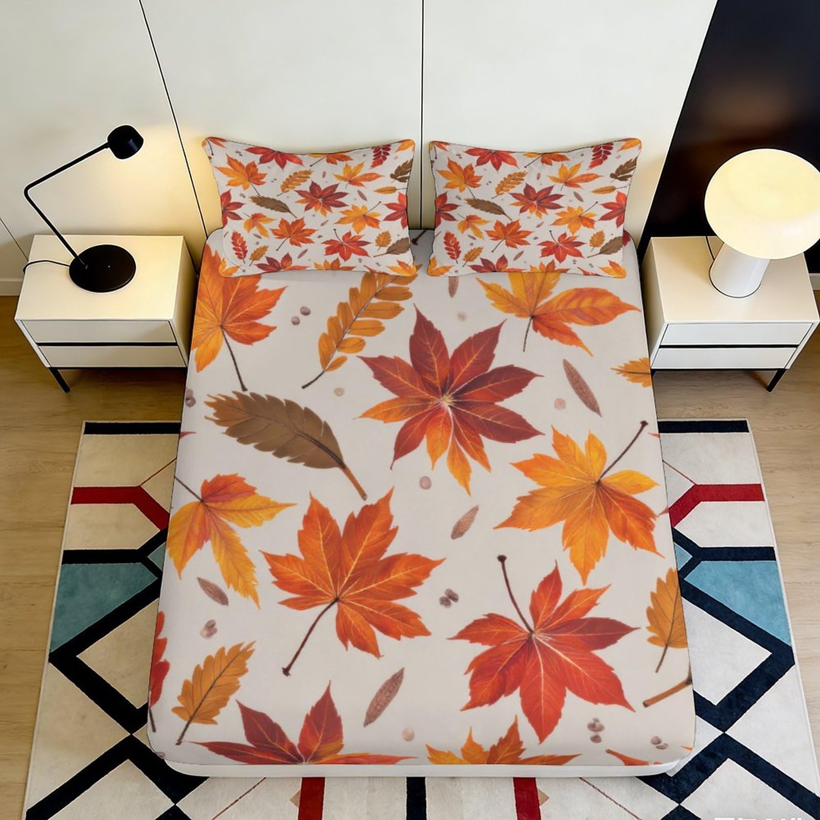 Pnayamiorkfel Style-6 3D Printed Autumn Maple Leaves Fitted Sheet Microfiber Soft Breathable Fall Forest Mattress Cover For Bedroom Decor 90X200x25cm