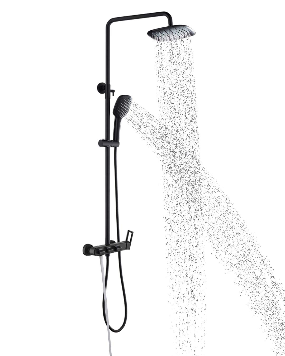 PHASAT Shower Fixtures Brass 3 Function Bathtub Faucet Set Wall Mounted Exposed Shower System,Matte Black,CT8525