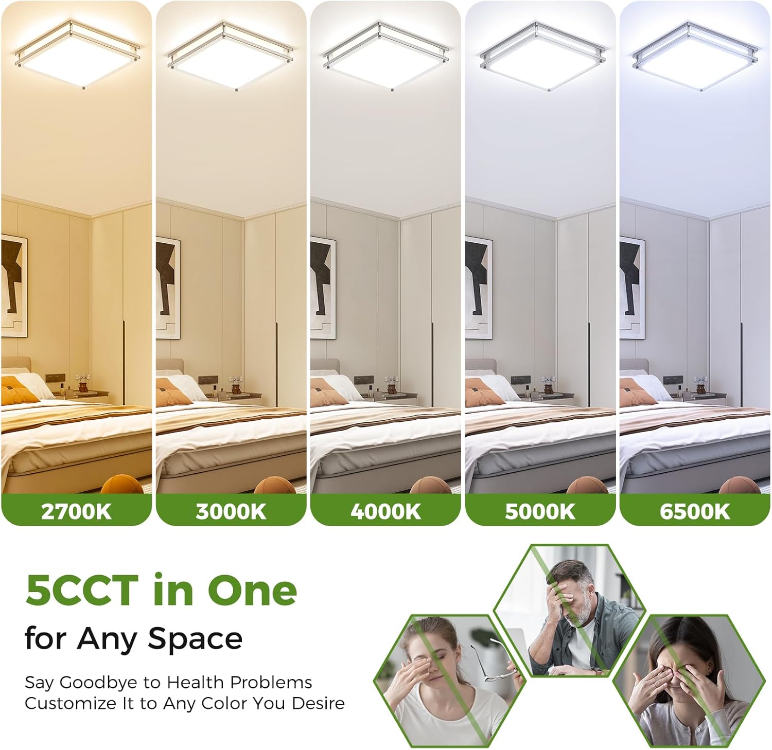 13 Inch Dimmable Square LED Ceiling Lights, 2-Pack 36W Brushed Nickel Flush Mount Light Fixtures, 3200LM Super Bright 2700K-6500K Adjustable Modern Ceiling Lamps for Bedroom Kitchen Bathroom Hallway