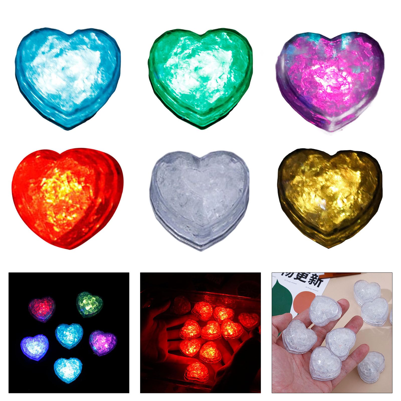Montesy Pack of 12 Water Activated LED Heart Shaped Light for Drink Flashing Beverage Party Decoration Accessories