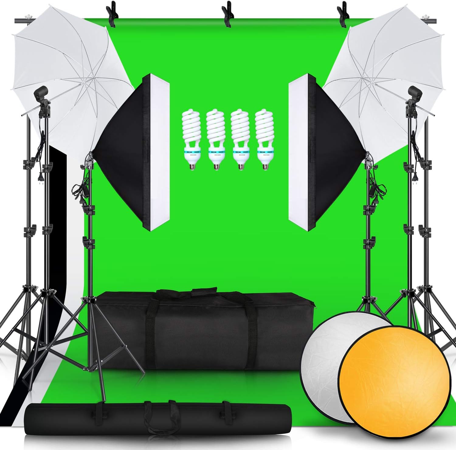 SH 2.6M x 3M/8.5ft x 10ft Background Support System and 4 x 85W 5500K Bulbs Umbrellas Softbox Continuous Lighting Kit for Photo Studio ProductPortrait and Video Shoot Photography