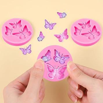 Gjinxi 3Pcs Silicone Butterfly Molds, Mini Butterfly Fondant Mold Clay Craft Silicone Sugarcraft Candy Chocolate Molds, Cupcake Topper Desserts Cake Baking DIY Crafts for Women Girl