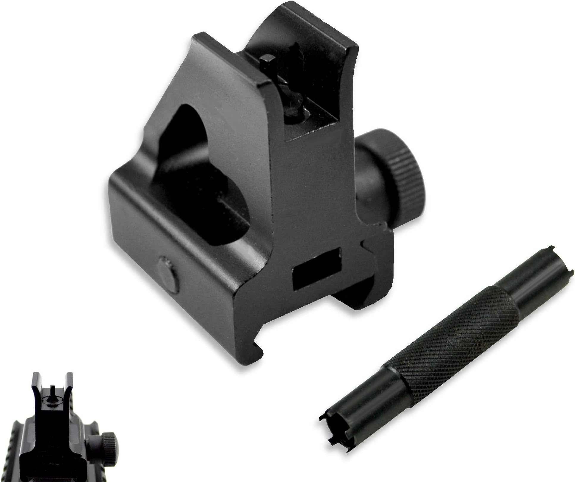 SniperLow Profile Detachable Front Backup Sight Post with Adjustment Tool, Aluminum/Steel, Black