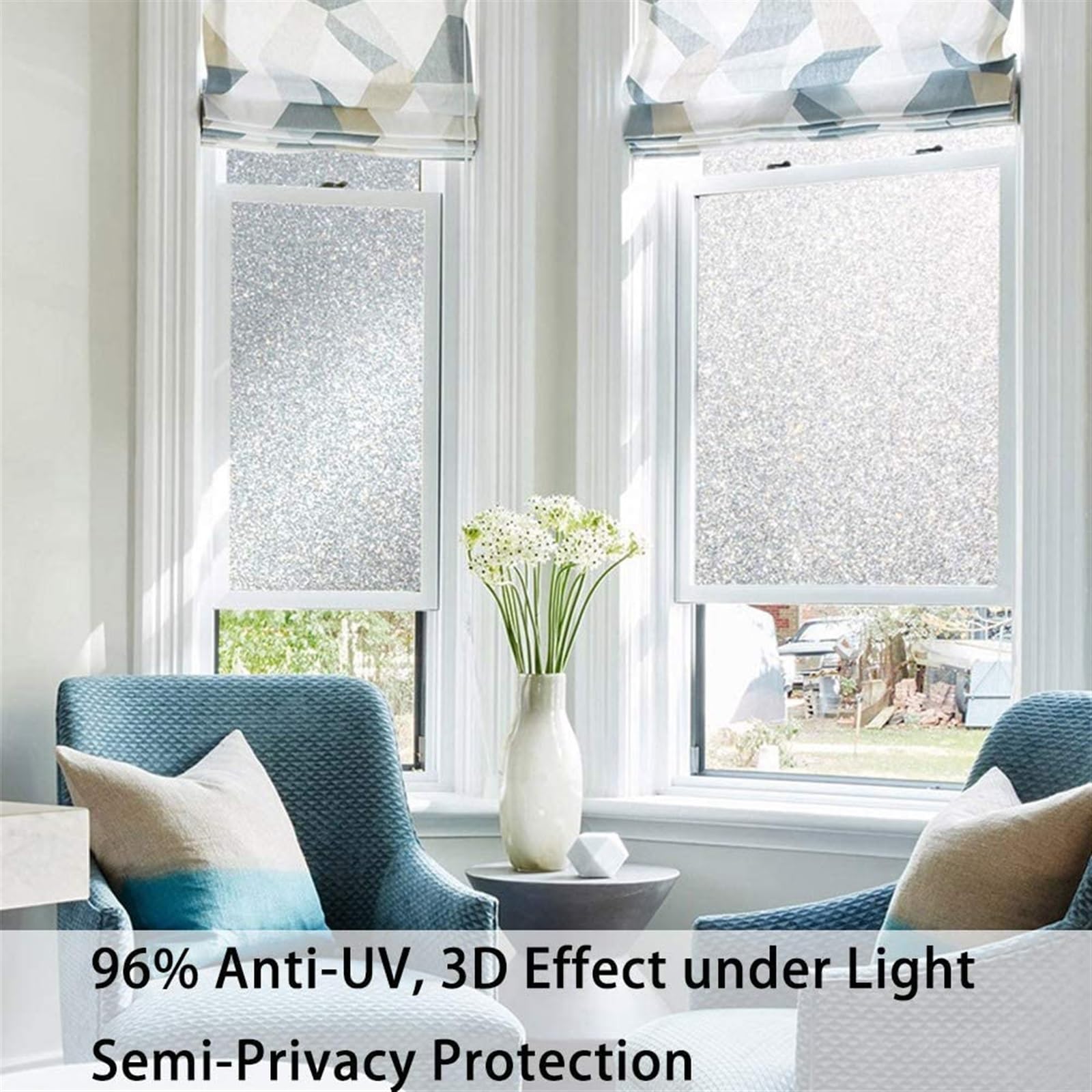 Glasfensterfolie Fensterfolie mit Kristallmuster, Sichtschutzfolie, Milchglas, Selbstklebender Sichtschutz, Fensteraufkleber, Anti-UV, for Zuhause, Schlafzimmer(90x200cm)