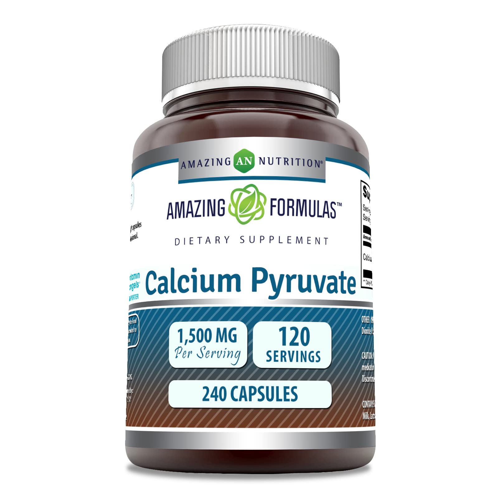 Amazing Formulas Calcium Pyruvate Supplement | 1500 Mg per Serving | Capsules | Non-GMO | Gluten-Free | Made in USA (240 Count, 1 Pack)