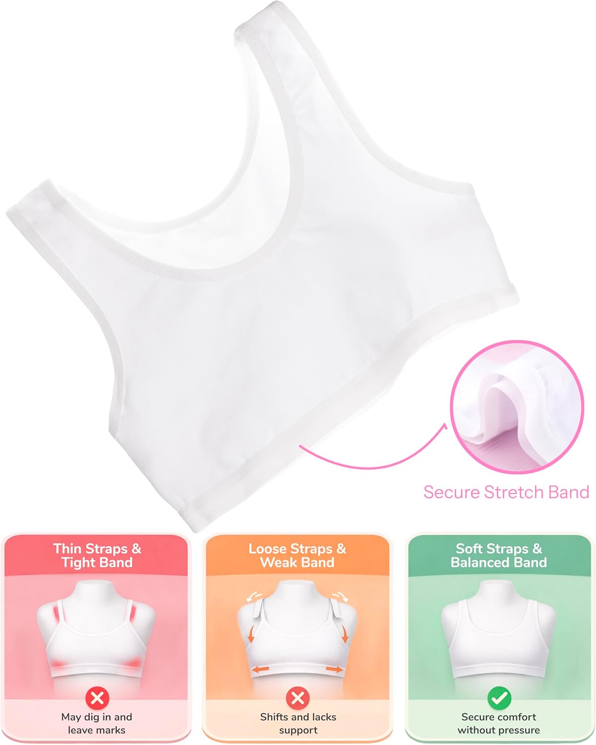 Donella Girls Training Bras - Soft Cotton Kids Sports Bra, 5 Pack Crop Tops