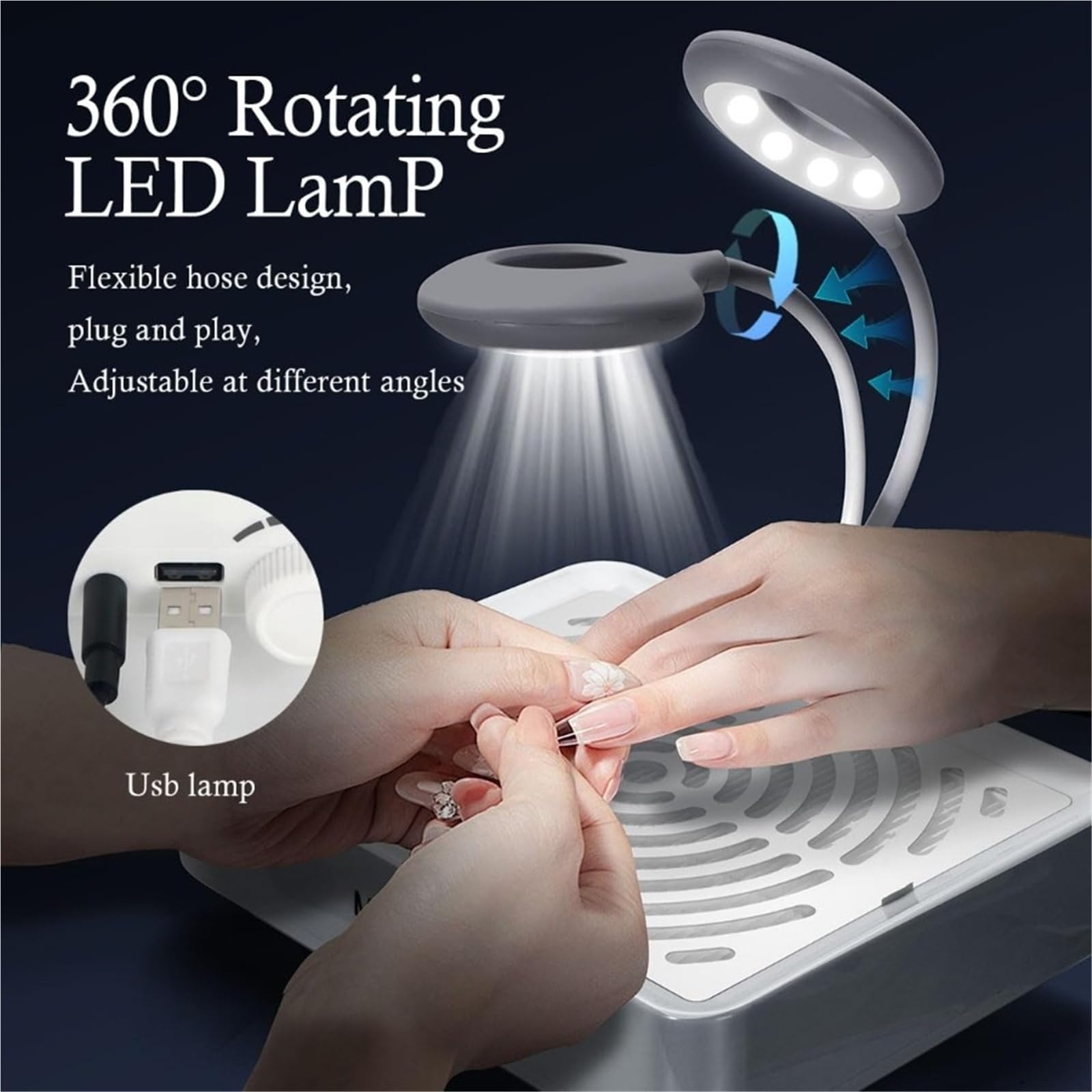 Nagelstaubsauger, Nagelsammler mit Lampe, elektrischer Nagelsauger, ventilator, Saugmaschine for Polieren von Maniküre-Acryl-Gel-Nägeln für Maniküre und Zuhause