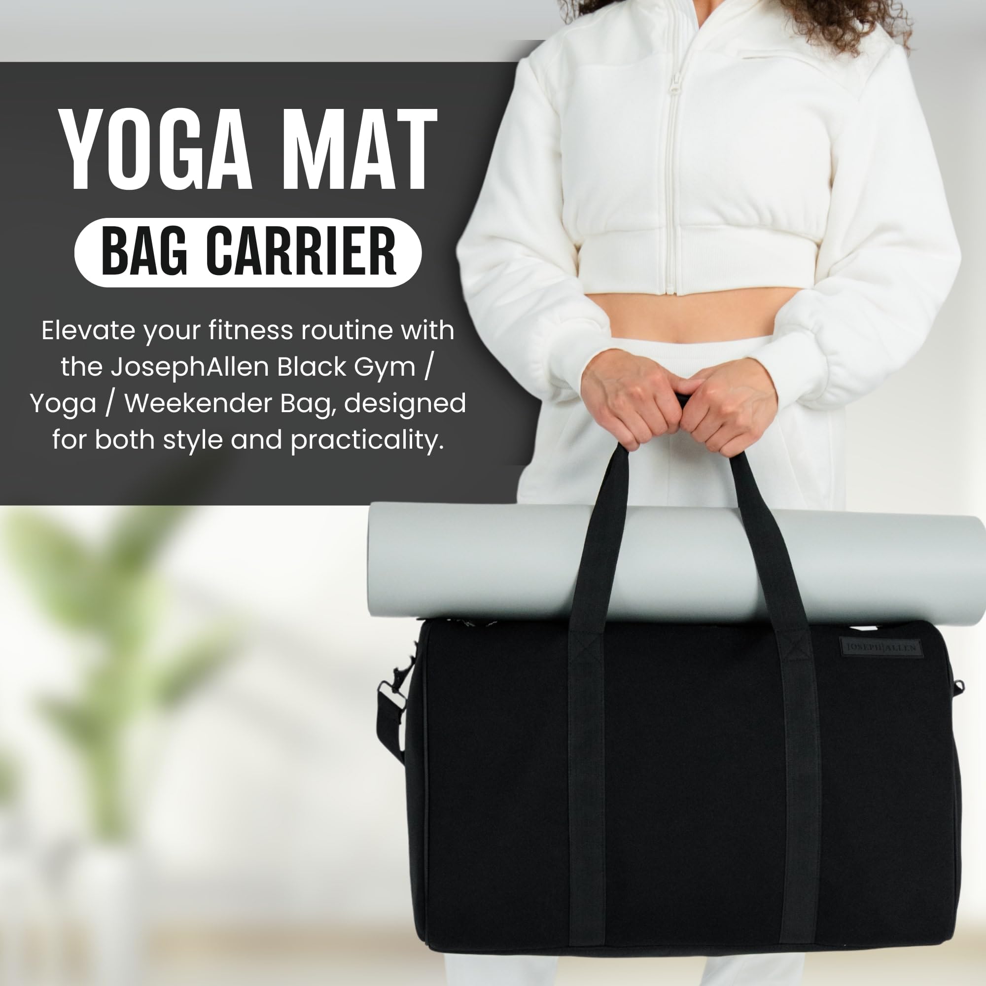 JosephAllen Borsa da palestra nera con supporto per tappetino da yoga, borsa in neoprene per palestra, yoga, weekender, borsa da palestra molto elegante e carina per donne e uomini