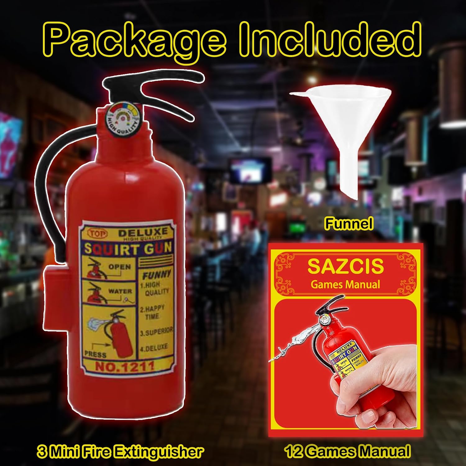 3 Pcs Mini Fire Extinguisher Guns with Funnel and Games Manual – Fun Shooters for Parties, Bachelor Games, and Adult Gifts (10 ft Range)