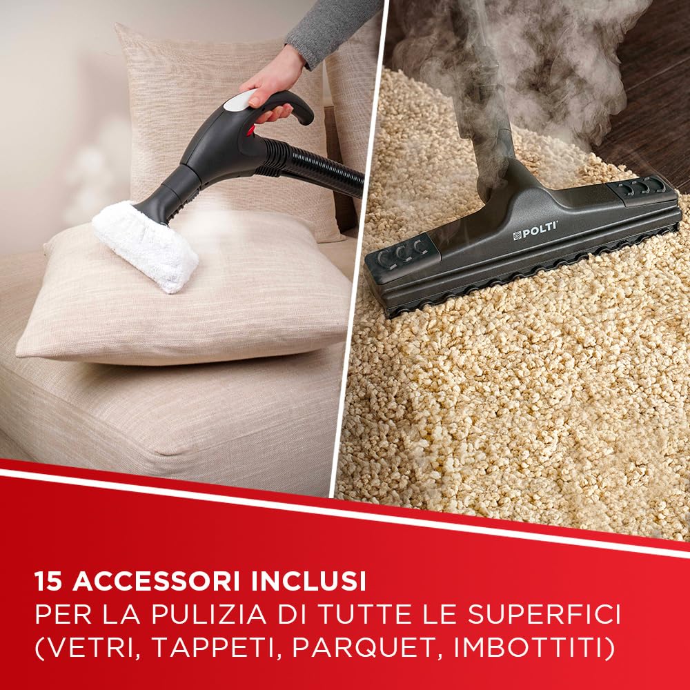 Polti Vaporetto Lecoaspira FAV50_Multifloor, Pulitore a Vapore e Aspirapolvere con Filtro ad Acqua, caldaia 5 Bar, aspira liquidi e sporco secco, 15 accessori per tutte le superfici, Made in Italy