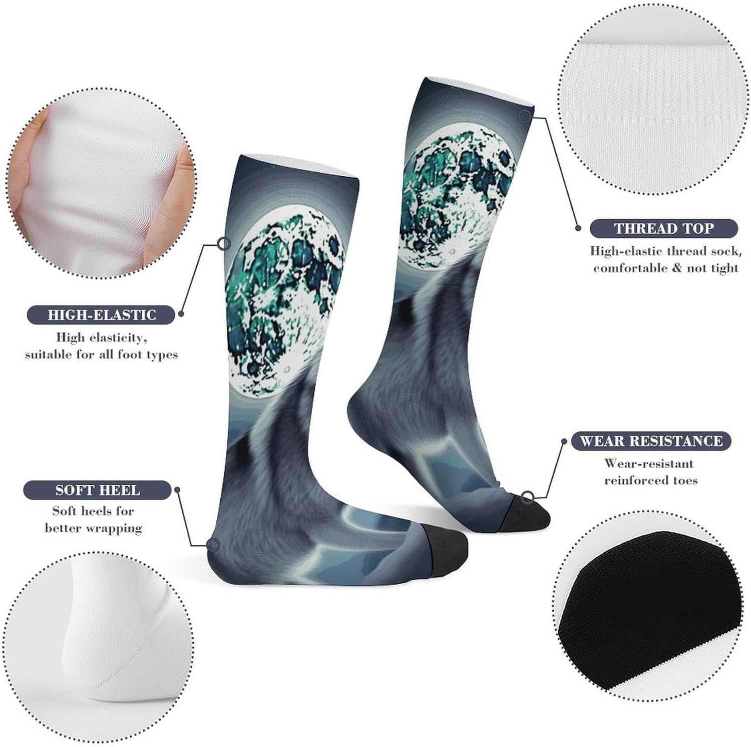 Wolf Under Moon Knee High Soccer Socks Moisture Wicking